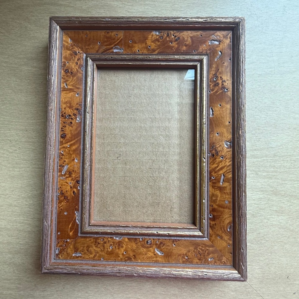Martin Aborn Picture Frame 5x3.5 Brown Gold Excellent Burl Wood Distressed Rusti - Picture 4 of 8